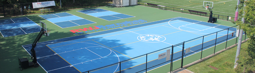 a sports court with a net